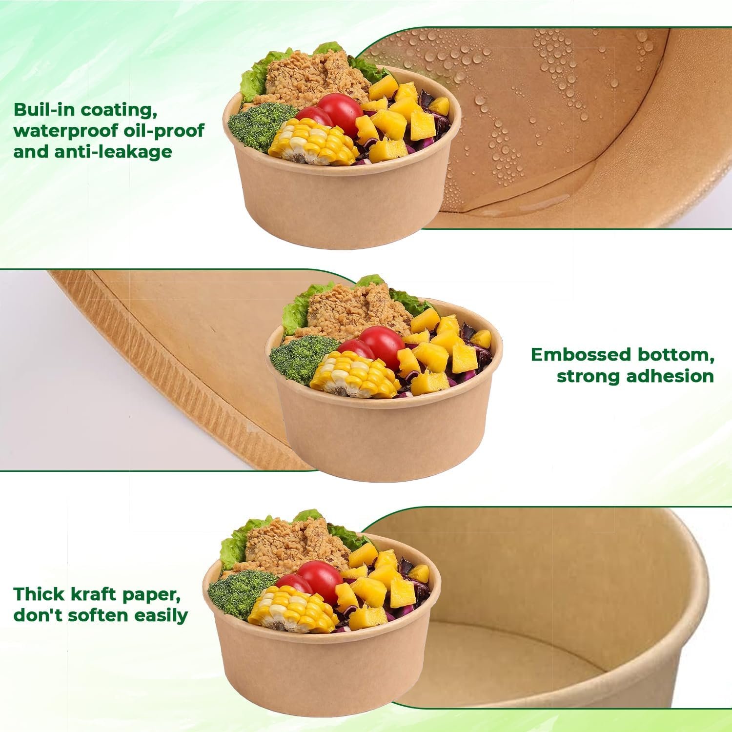 1000ml (35oz) Kraft Takeaway Paper Salad Food Bowls - Image 4