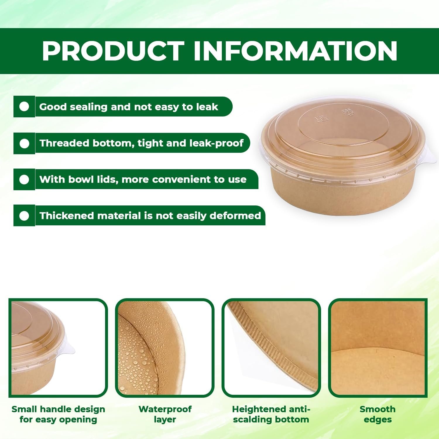 1000ml (35oz) Kraft Takeaway Paper Salad Food Bowls - Image 5