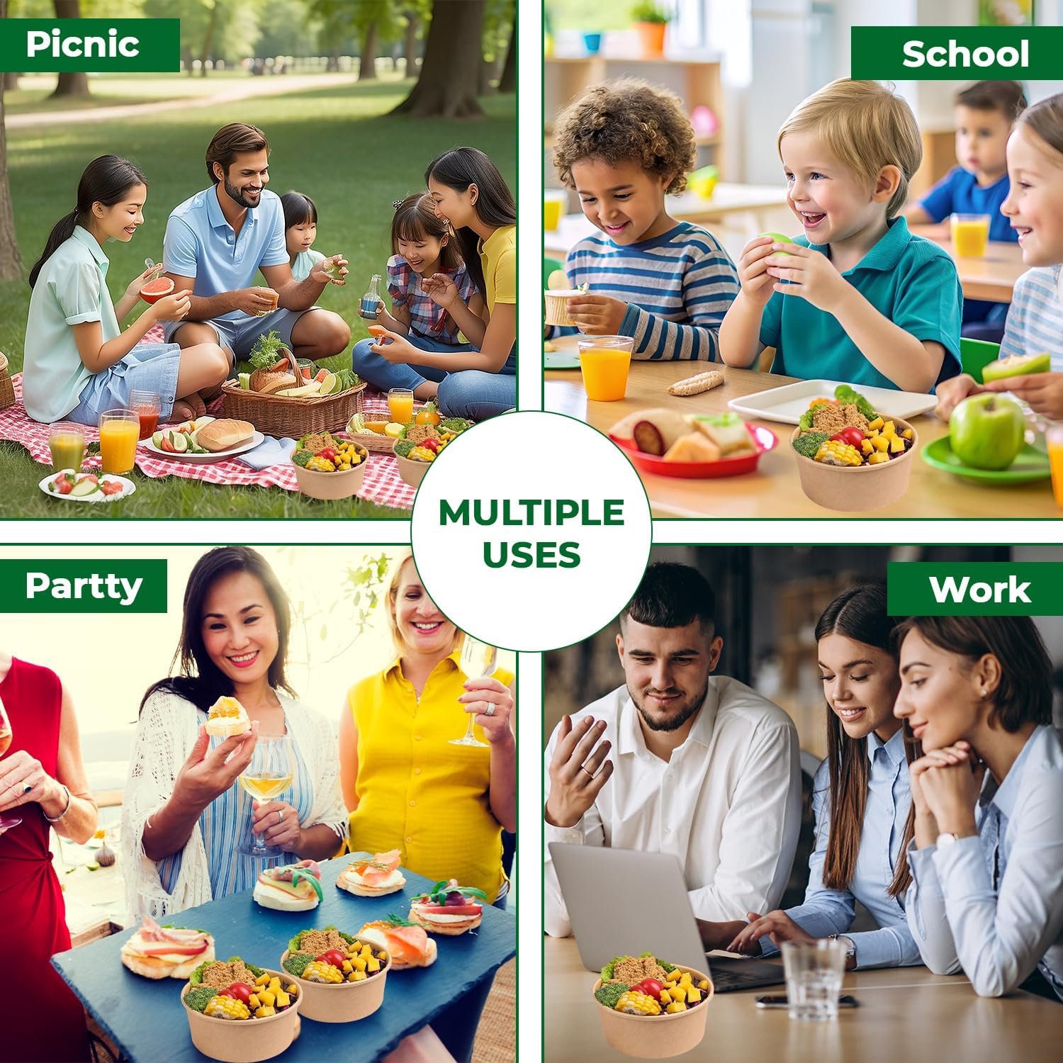 1000ml (35oz) Kraft Takeaway Paper Salad Food Bowls - Image 7