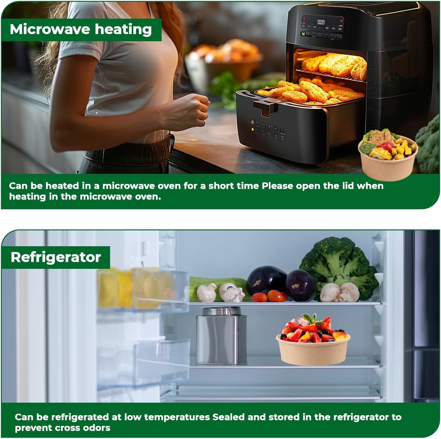 1000ml (35oz) Kraft Takeaway Paper Salad Food Bowls - Image 8