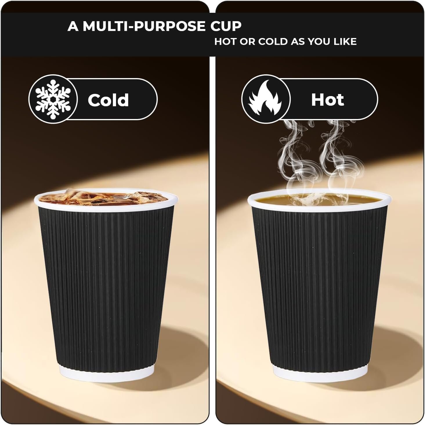 8oz Black Ripple Paper Coffee Cups - Image 4