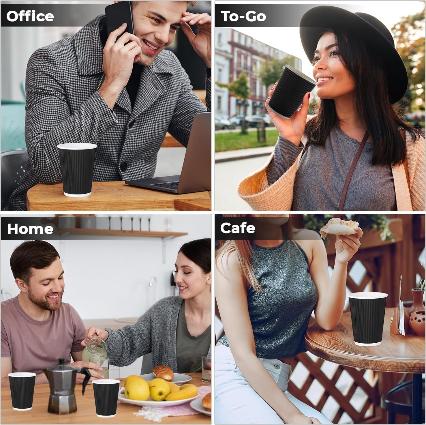 8oz Black Ripple Paper Coffee Cups - Image 5