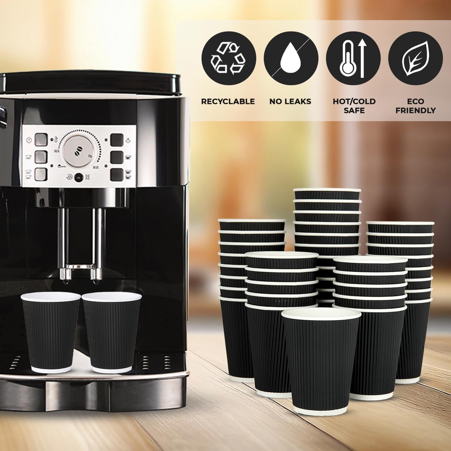 8oz Black Ripple Paper Coffee Cups - Image 7