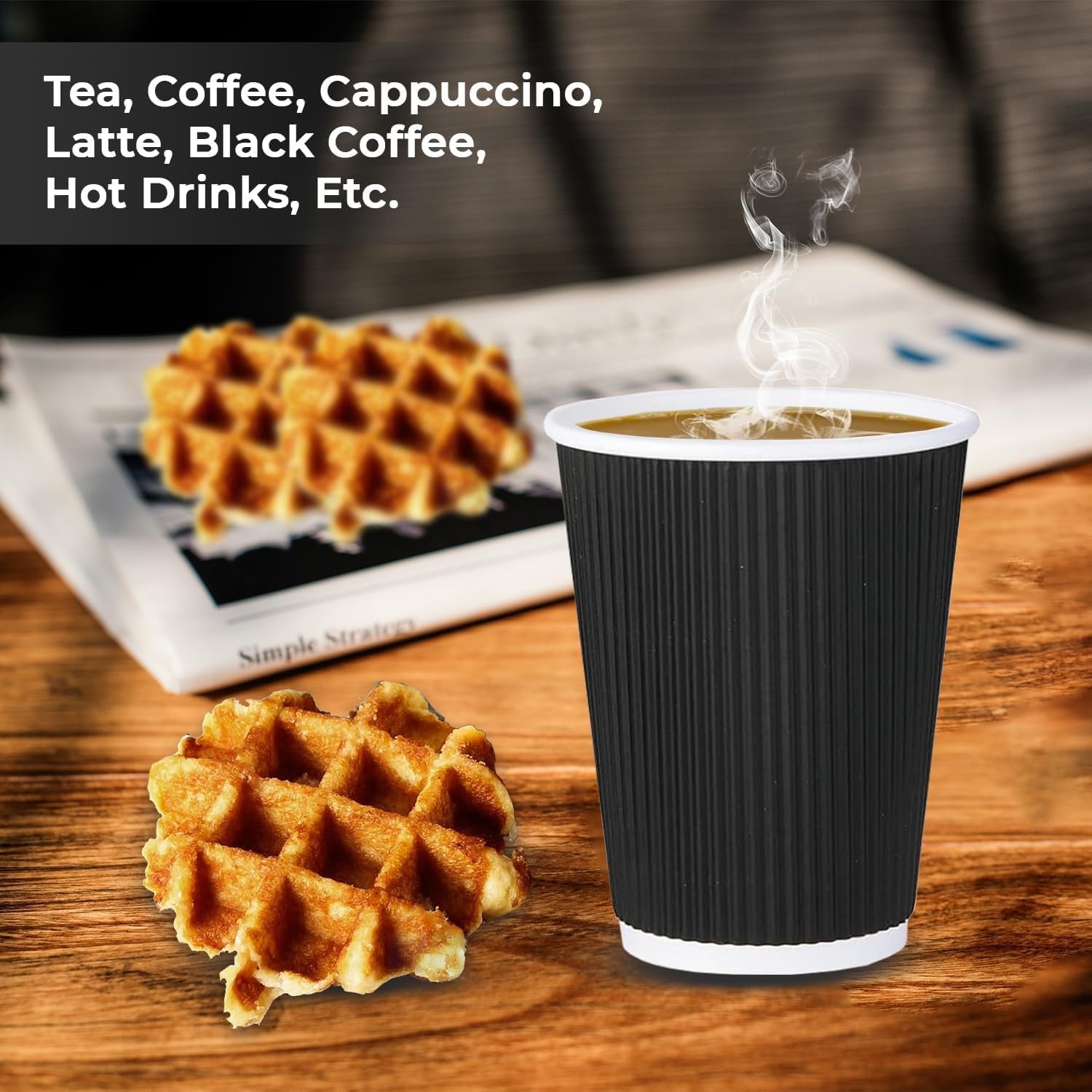8oz Black Ripple Paper Coffee Cups - Image 6