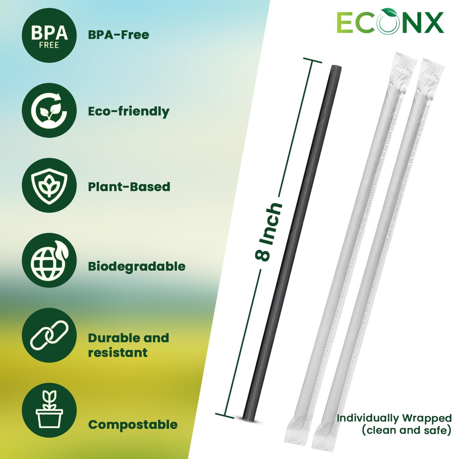 Black Paper Drinking Straws 200mm x 6mm - Image 8