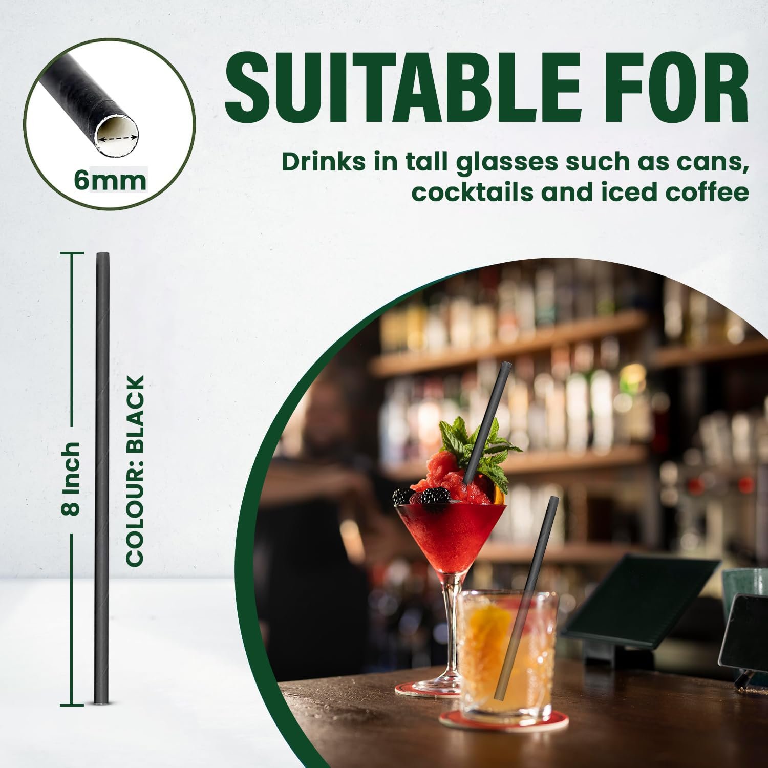 Black Paper Drinking Straws 200mm x 6mm - Image 3