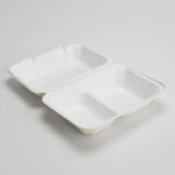9 x 6" Bagasse 2 Compartment Clamshell Takeaway Containers Food Boxes