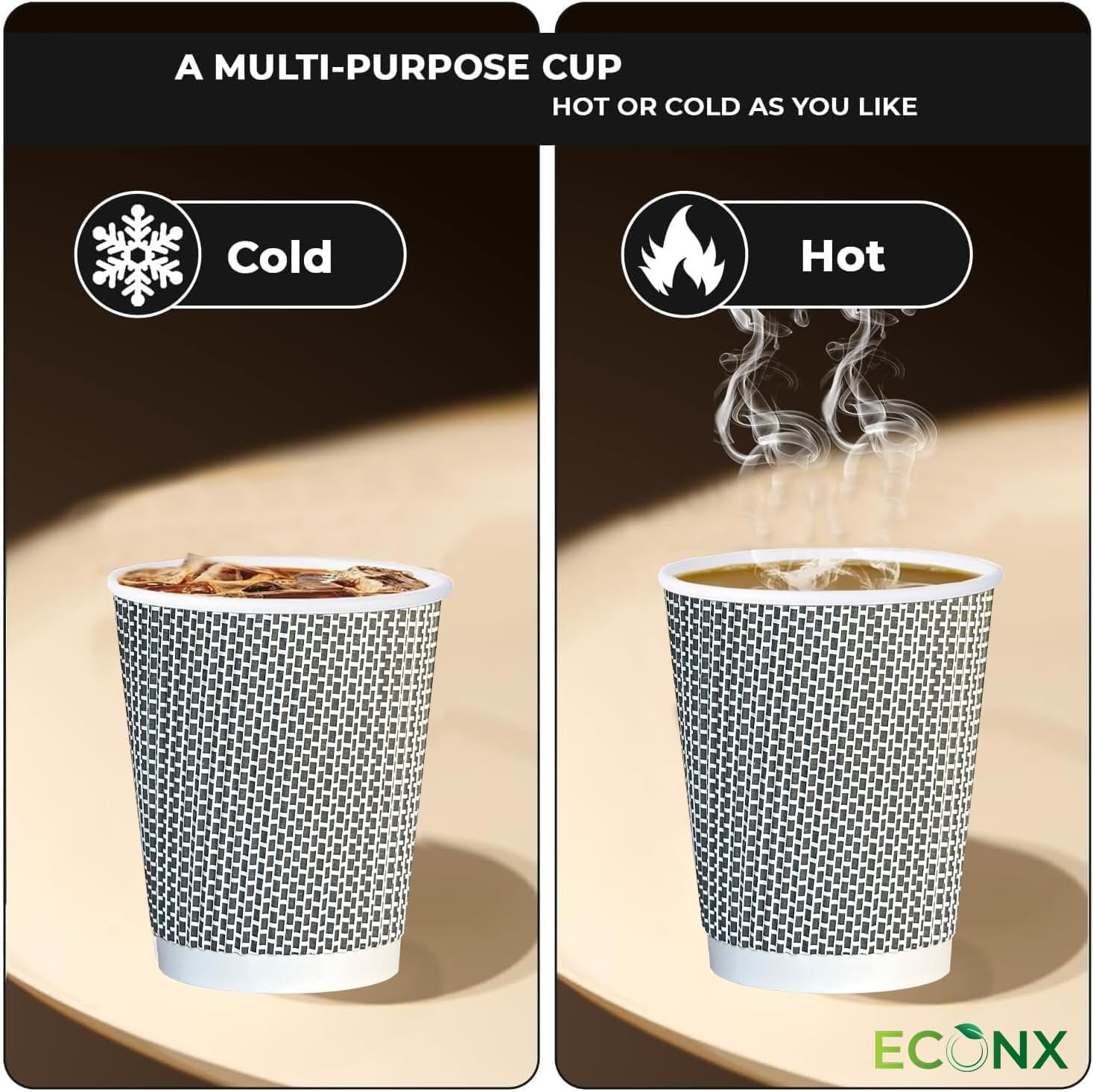 12oz Ripple Paper Coffee Cups Black Chex - Image 3