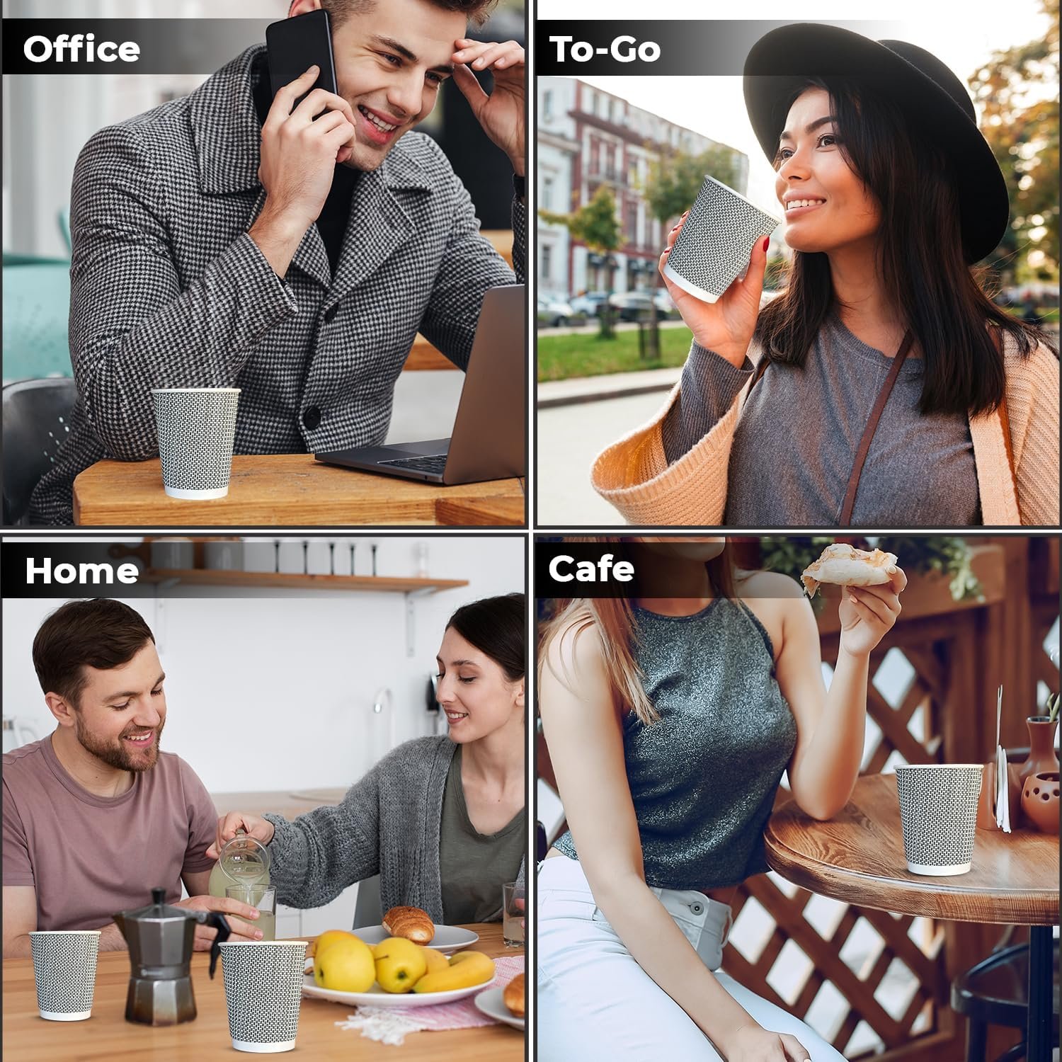 12oz Ripple Paper Coffee Cups Black Chex - Image 4