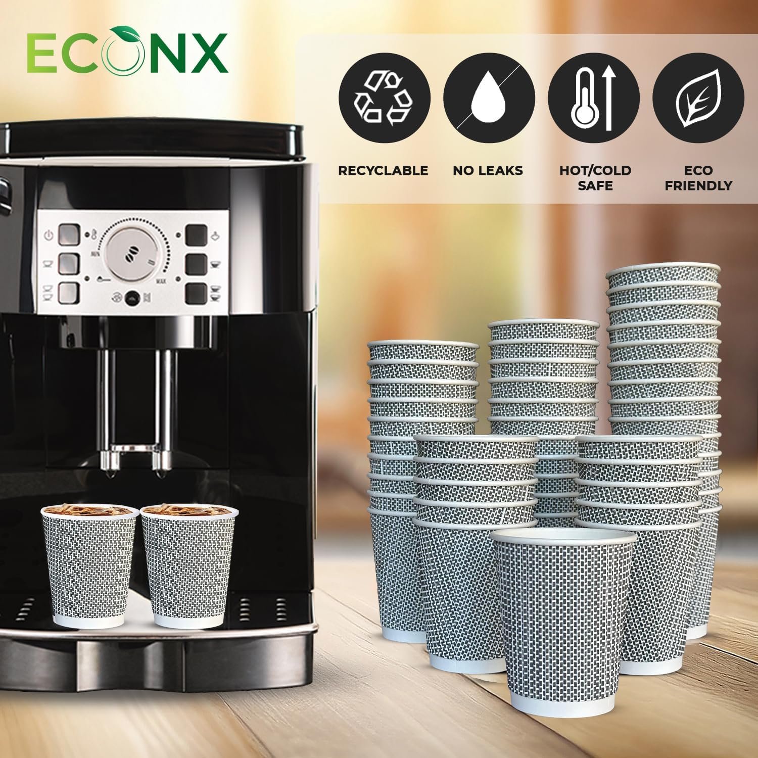 12oz Ripple Paper Coffee Cups Black Chex - Image 5