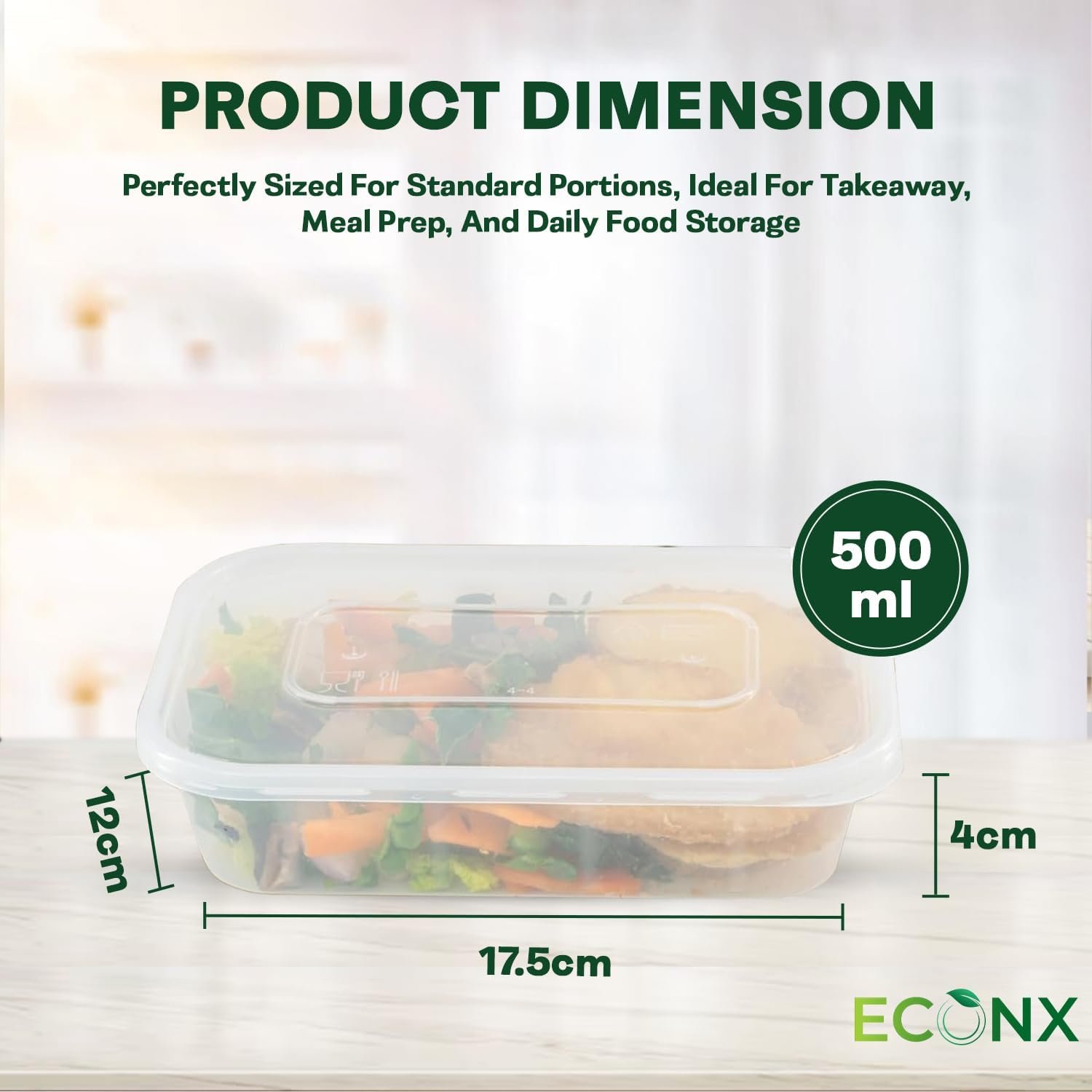 500ml Clear Microwavable Meal Prep Plastic Containers With Lid - Image 2