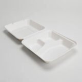 9 x 9" Bagasse 3 Compartment Clamshell Meal Boxes Takeaway Containers