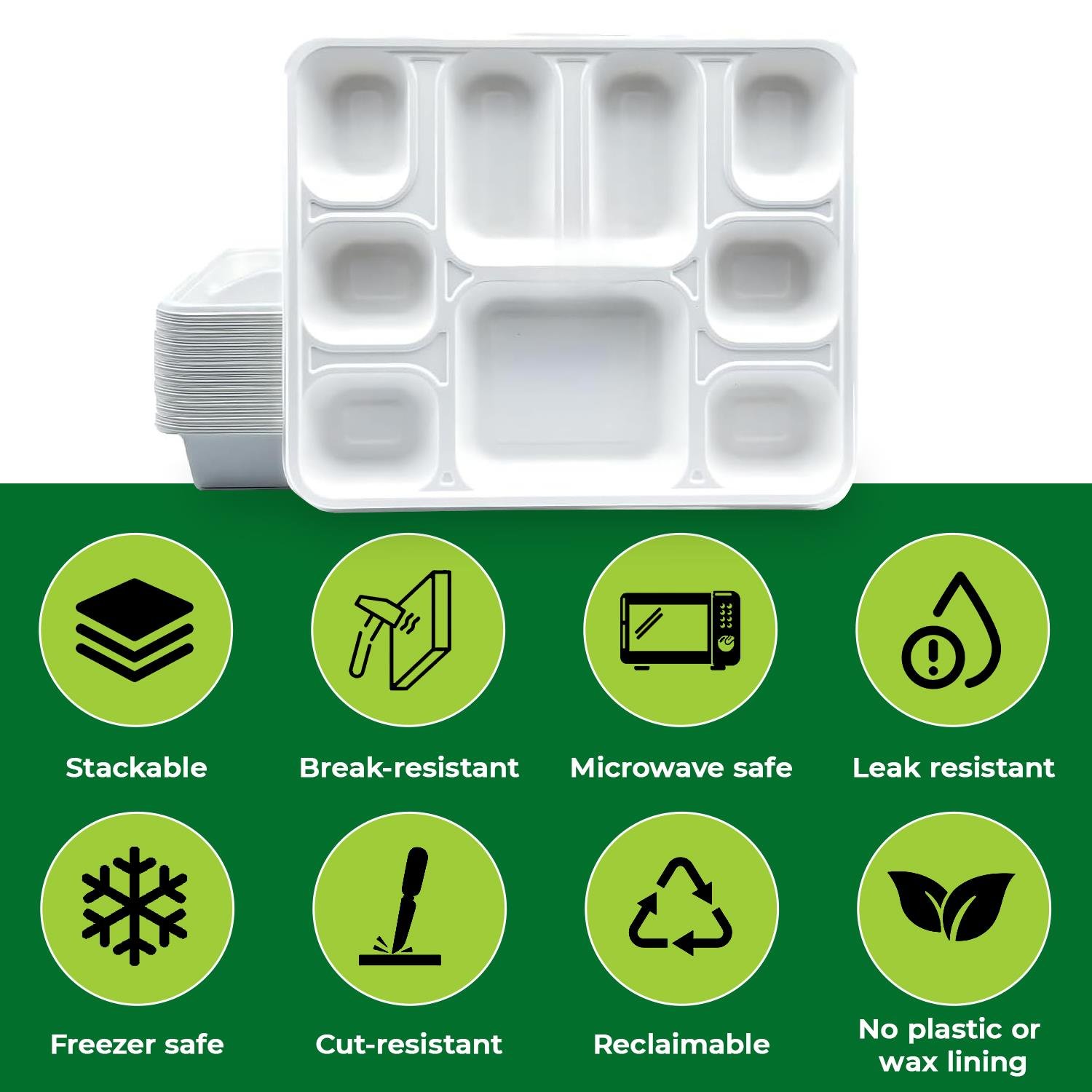 9 Compartment Rectangular Bagasse Plates - Image 2
