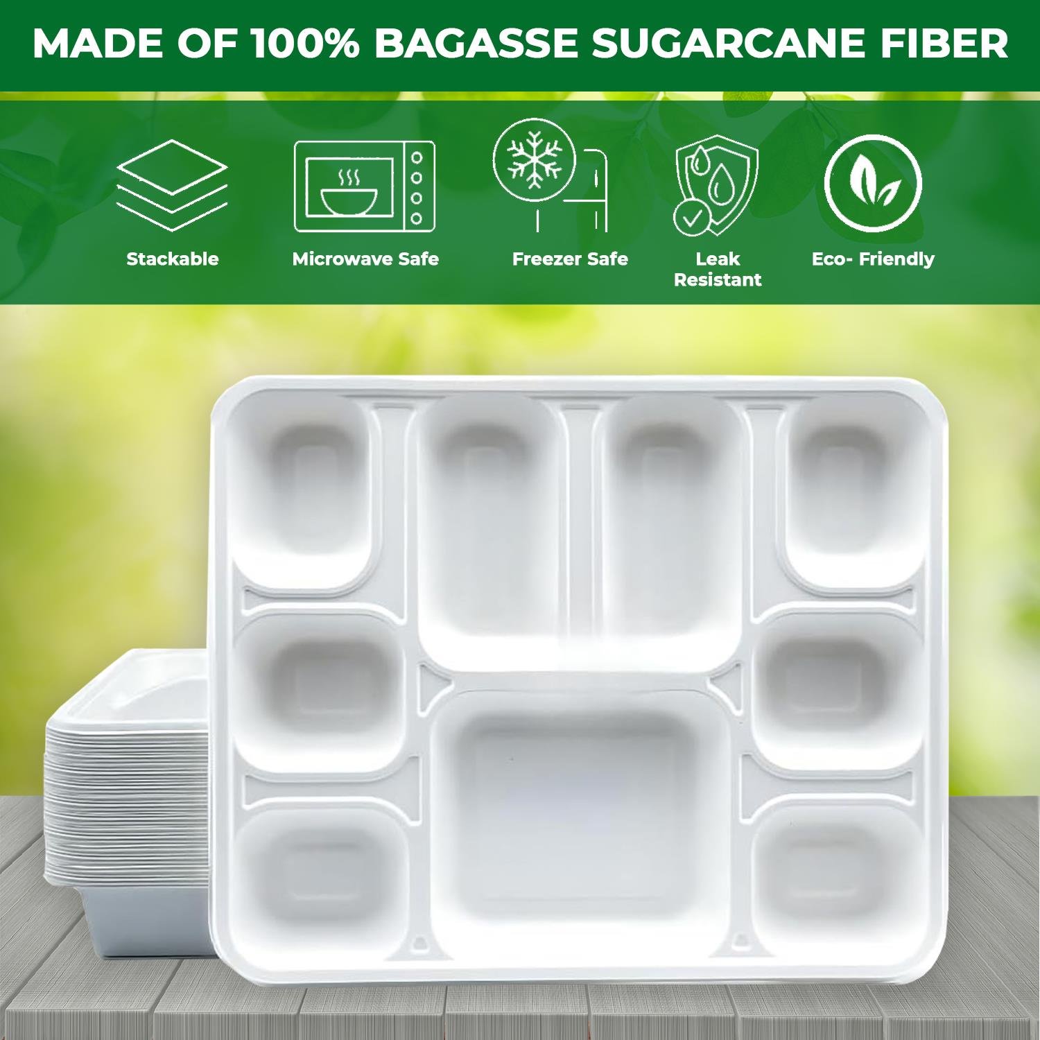 9 Compartment Rectangular Bagasse Plates - Image 3