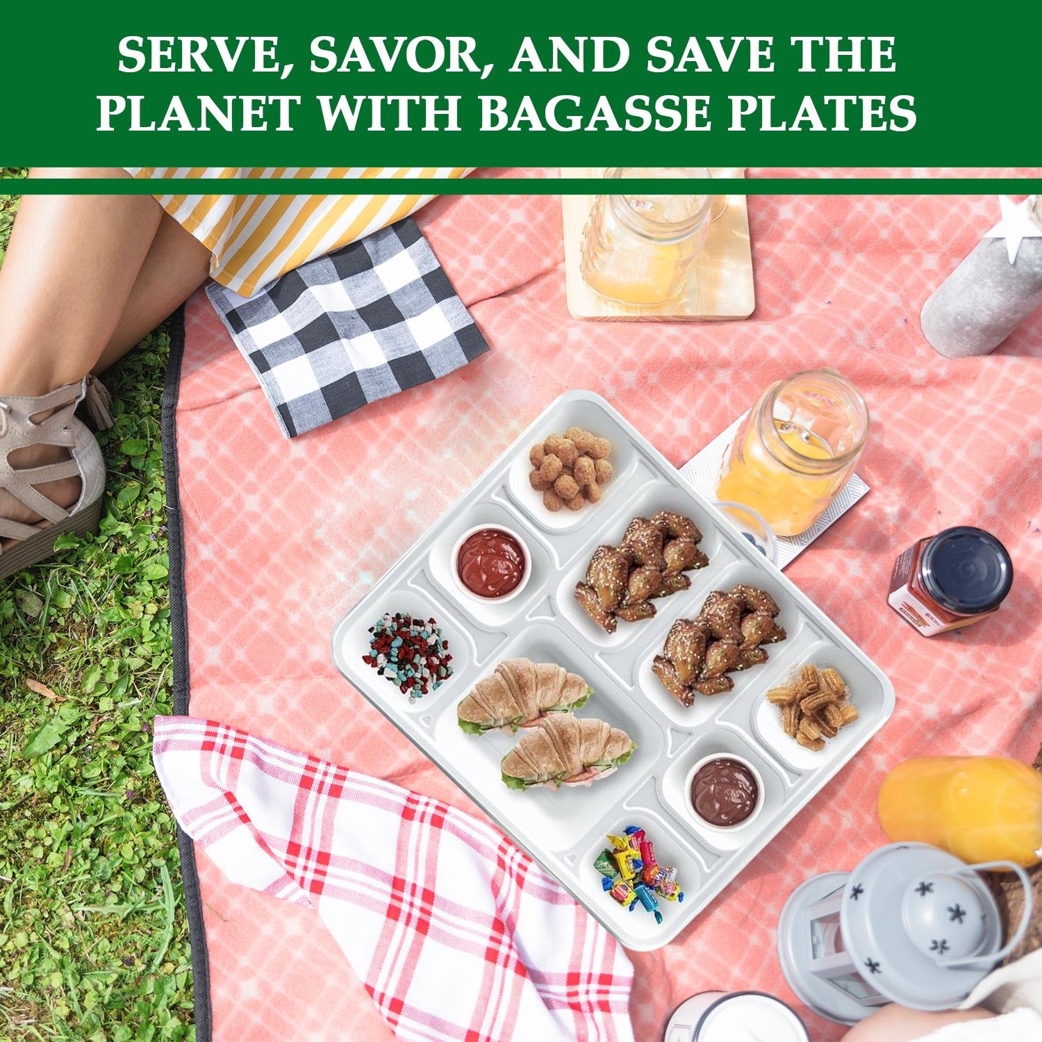 9 Compartment Rectangular Bagasse Plates - Image 4