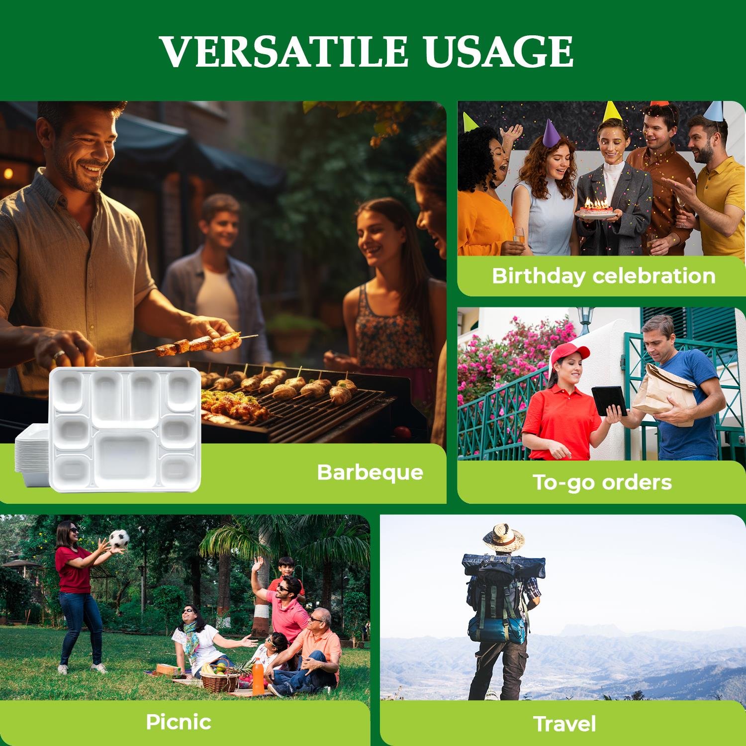 9 Compartment Rectangular Bagasse Plates - Image 5