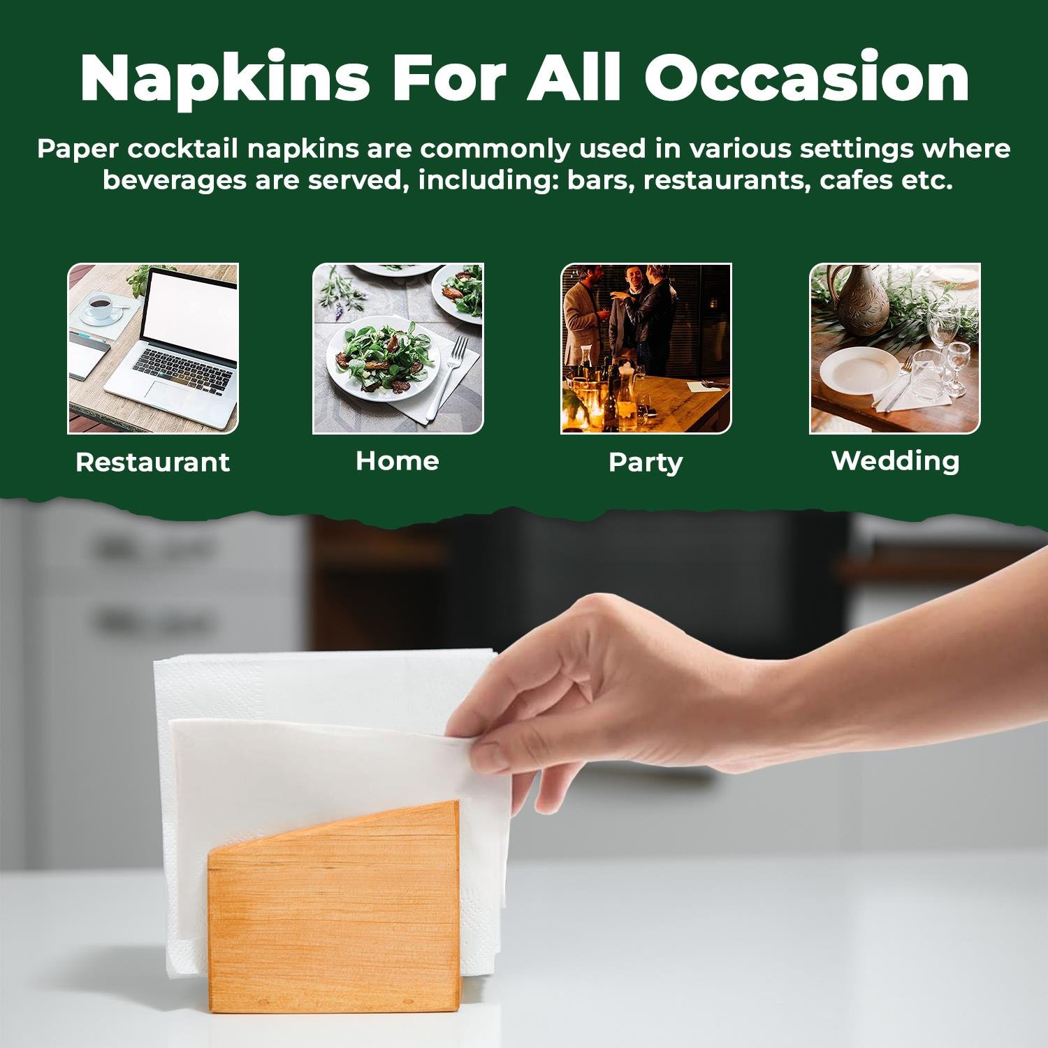 33cm 2-Ply White Paper Napkins 4 Fold - Image 3