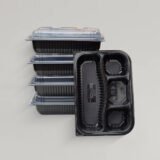 1500ml 4 Compartment Black Microwave Container With Lid