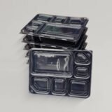 1800ml 6 Compartment Black Microwave Container With Lid