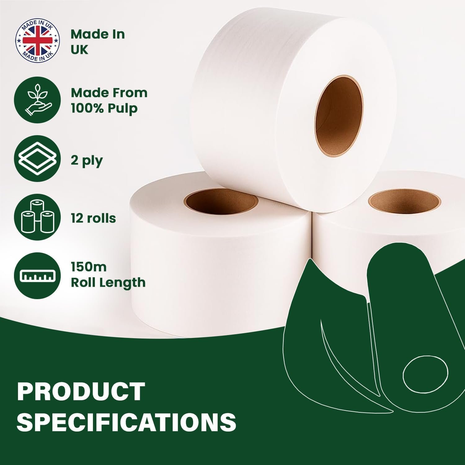 Mini Jumbo Toilet Roll 60mm Core 150M -12 Rolls - Image 3