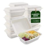 7 x 5" Bagasse Clamshell 1 Compartment Takeaway Containers Food Boxes