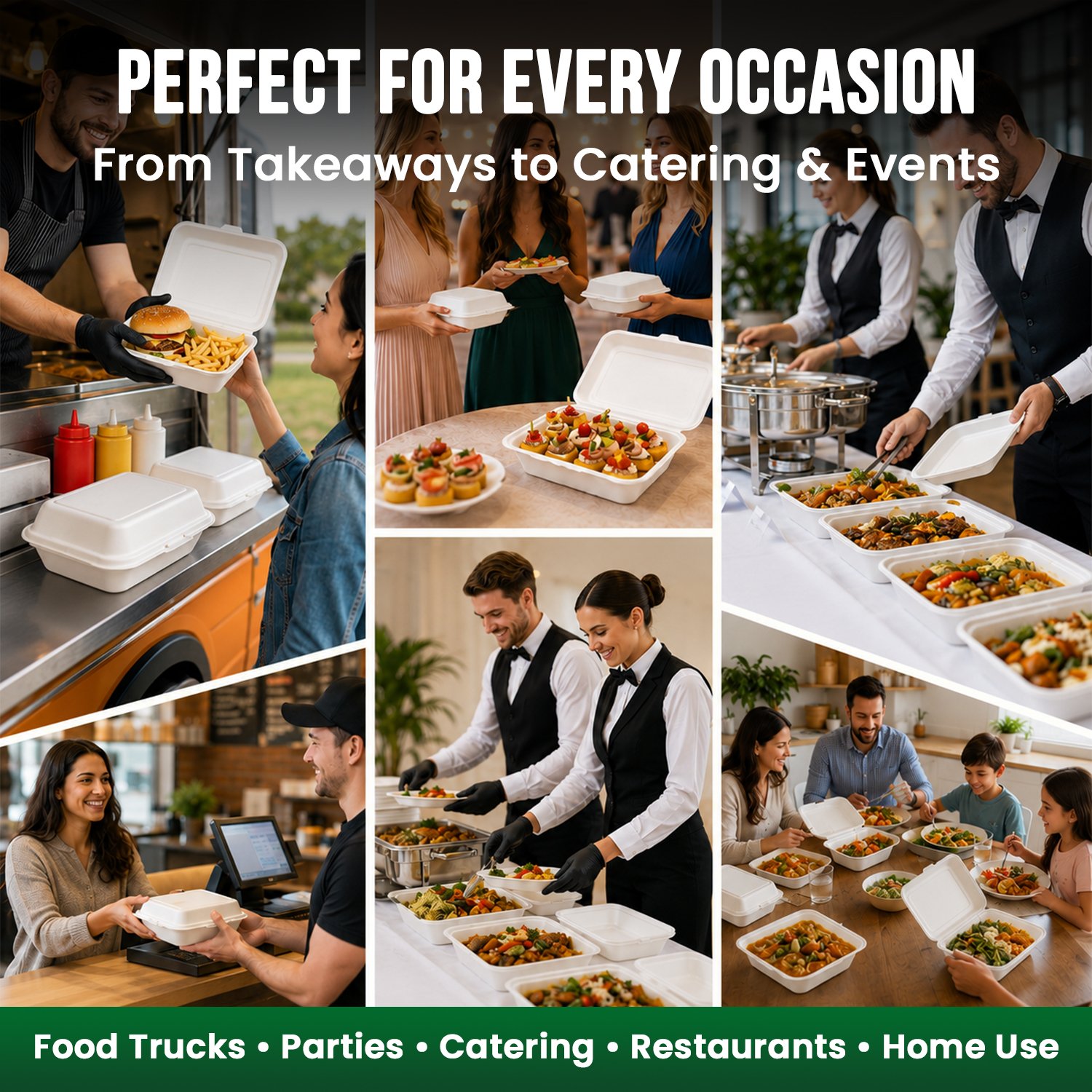 7 x 5" Bagasse Clamshell 1 Compartment Takeaway Containers Food Boxes - Image 3