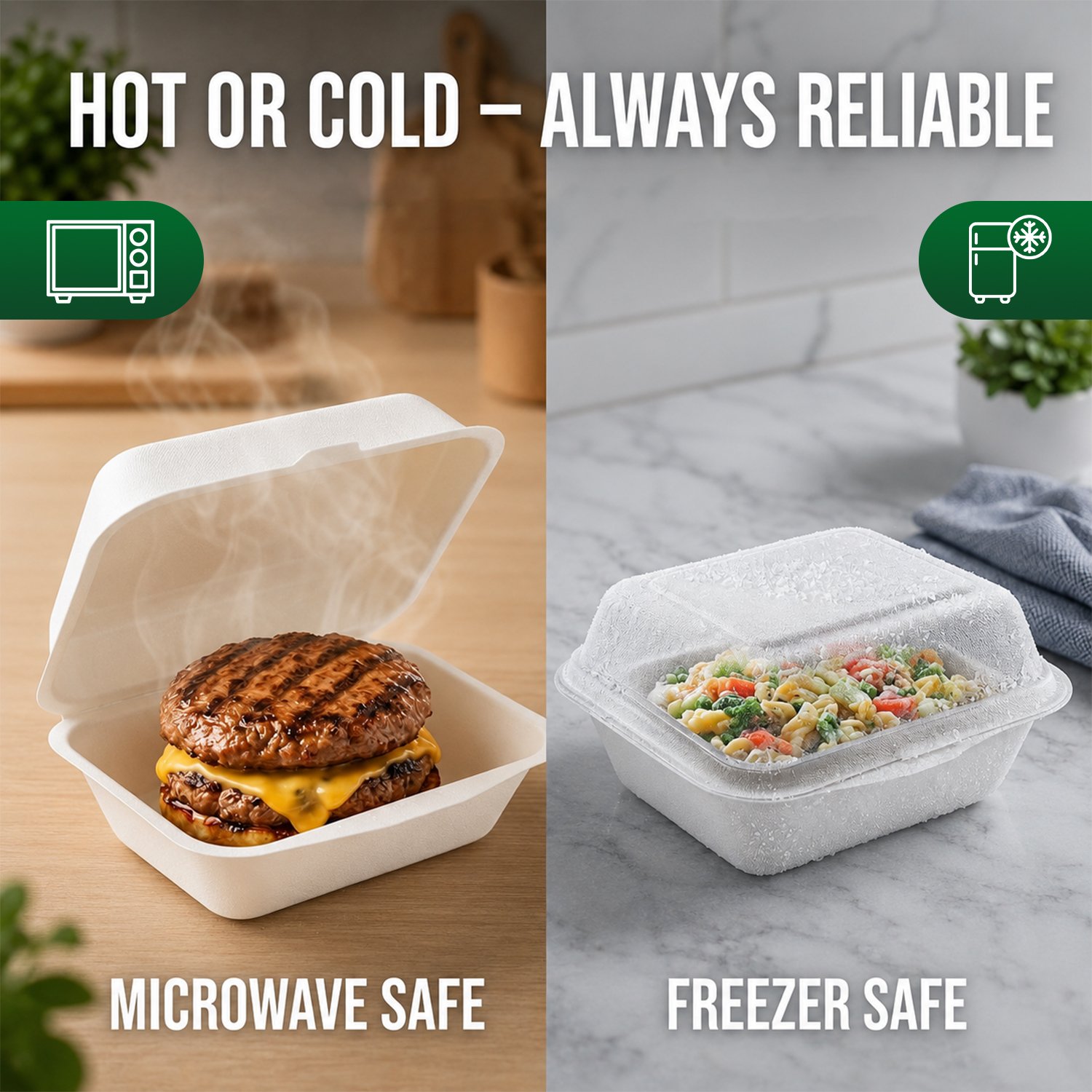 7 x 5" Bagasse Clamshell 1 Compartment Takeaway Containers Food Boxes - Image 4