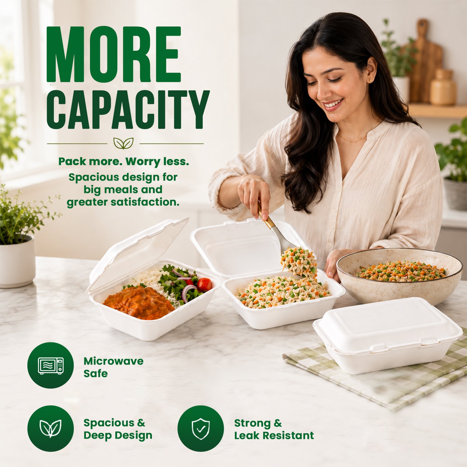 7 x 5" Bagasse Clamshell 1 Compartment Takeaway Containers Food Boxes - Image 6